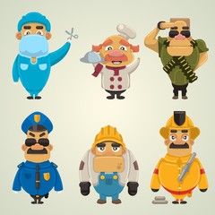 Obraz premium set of cute characters, occupations icons, vector