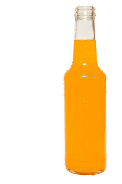 Glass Bottle Of Orange Soda Isolated On White