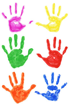 Set of colorful hand printsisolated on white background