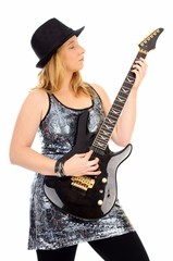 Beautiful woman with electro guitar