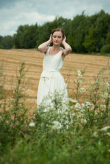 Beautiful lady in wheat field 