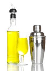 Tasty yellow cocktail isolated on white