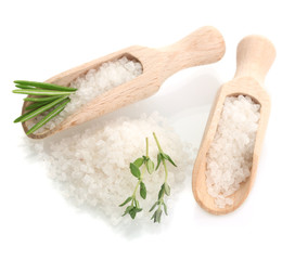 salt with fresh rosemary and thyme isolated on white © Africa Studio