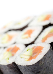 Maki sushi rolls, isolated on white. Japanese food