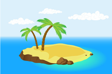 Fototapeta na wymiar Island with a palm tree in the sea. Vector