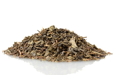 aromatic green dry tea, isolated on white