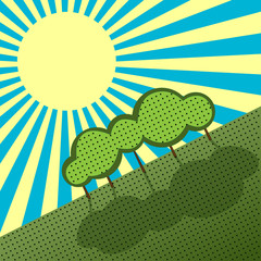 Summer landscape with sun