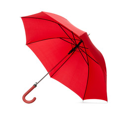 Opened red umbrella, isolated on white