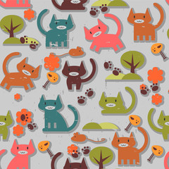 Seamless pattern with cute cats