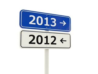 2013-2012 New Year road sign isolated on white