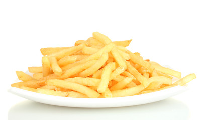 Potatoes fries in the plate isolated on white