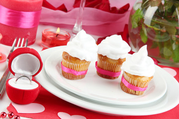 Table setting in honor of Valentine's Day close-up