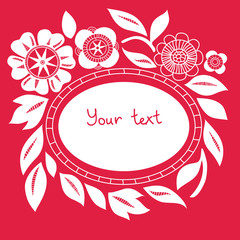 White lace crochet flowers greeting card or invitation, vector