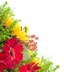 Autumn flowers, bouquet from gerber and sunflowers