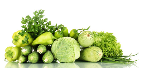 fresh green vegetables isolated on white