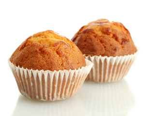 tasty muffin cakes, isolated on white