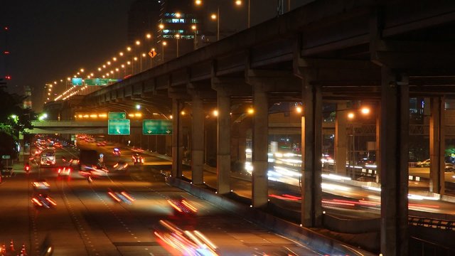 traffic in bangkok at night, time-lapse