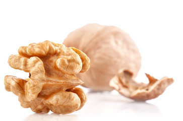 Walnut isolated on white background, closeup
