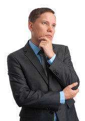 business man looking away and thinking