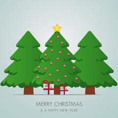 christmas trees gift box and gold star