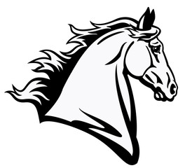 horse head black white profile