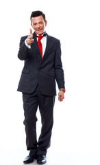 Obraz premium Portrait of handsome man posing in studio on white background in