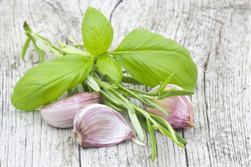 Fresh garlic, rosemary and basil