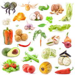 Big collection of vegetables food isolated on white background