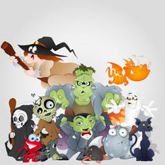Halloween Monsters Family - Diable, chat, sorcière et plus