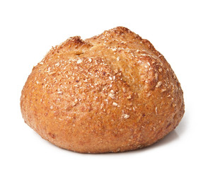 Small dietary grain bun with bran isolated on a white background