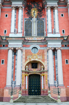 Beautiful church front in Swieta Lipka, Poland