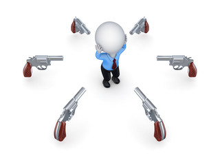 Revolvers around 3d small person.