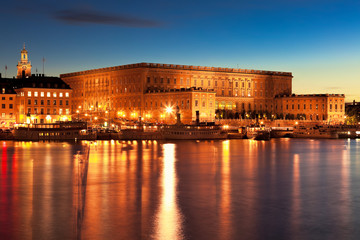 Night scenery of the Royal Palace in Stockholm, Sweden