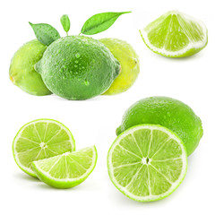 Fresh limes and slice, Isolated on white background