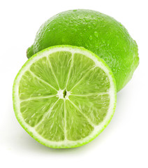 Fresh lime and slice, Isolated on white background