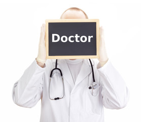 Doctor shows information on blackboard: doctor