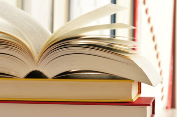 Composition with stack of books