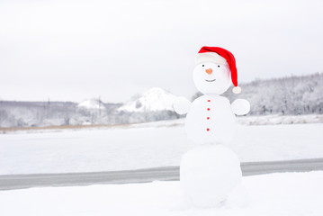 Fototapeta premium happy winter christmas snowman with carrot and eyes