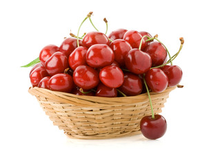 sweet cherry in bowl isolated on white