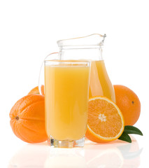 juice and oranges  isolated on white