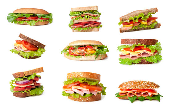 Collage of delicious sandwiches.