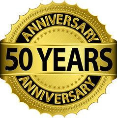 50 years anniversary golden label with ribbon