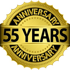 55 years anniversary golden label with ribbon