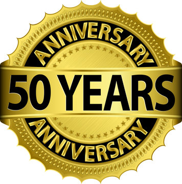 50 years anniversary golden label with ribbon