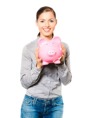 Frau mit Sparschwein