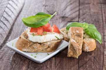 Piece of Mozzarella Cheese on a baguette