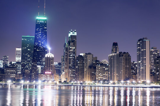 Night View On Chicago Skyline