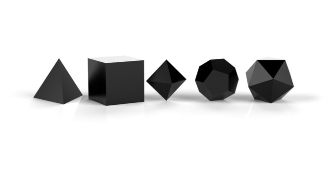 3D Platonische Körper der heiligen Geometrie - Schwarz glänzend