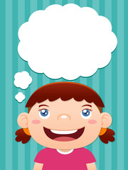 Cartoon girl thinking with white bubble for text
