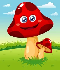 Tuinposter illustratie van Happy cartoon rode paddestoel vector © sararoom